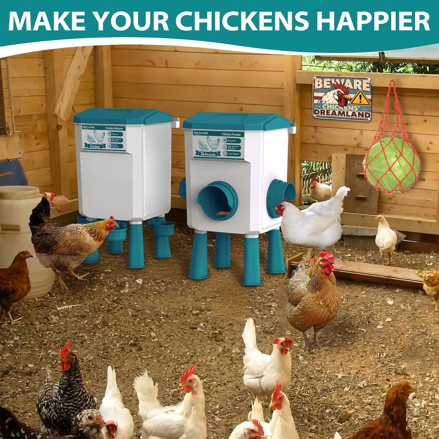 AMEIJIE Automatic Chicken Waterer and Feeder Set, 7L Poultry Waterer and 8KG Chicken Feeder with Smart Design for Coops, Ducks, and Chickens image number 5