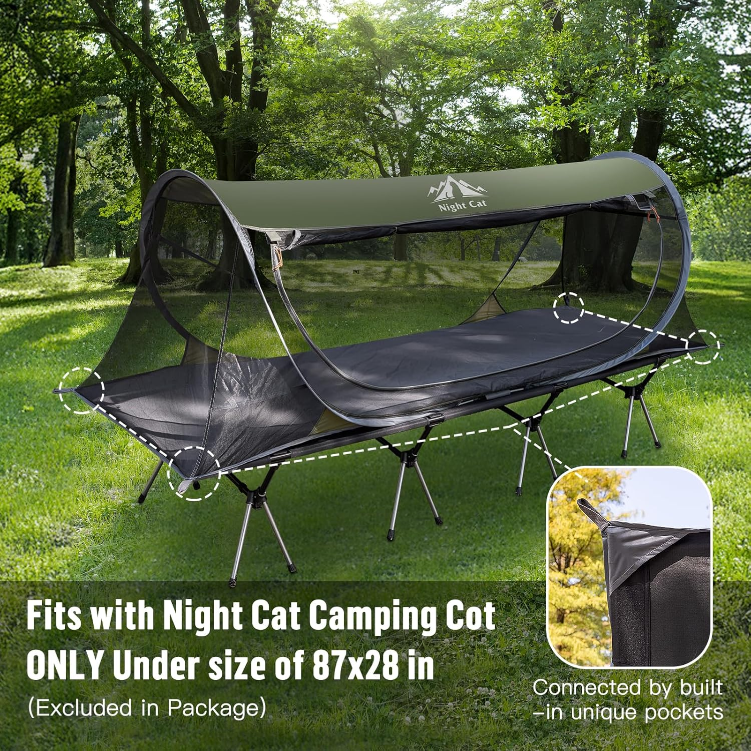 Night Cat Pop-Up Mosquito Tent: 1 Person Camping Tent with Bug Screen Net Easy Set-Up Tent Fits with Camping Cot (Exclueded) image number 4