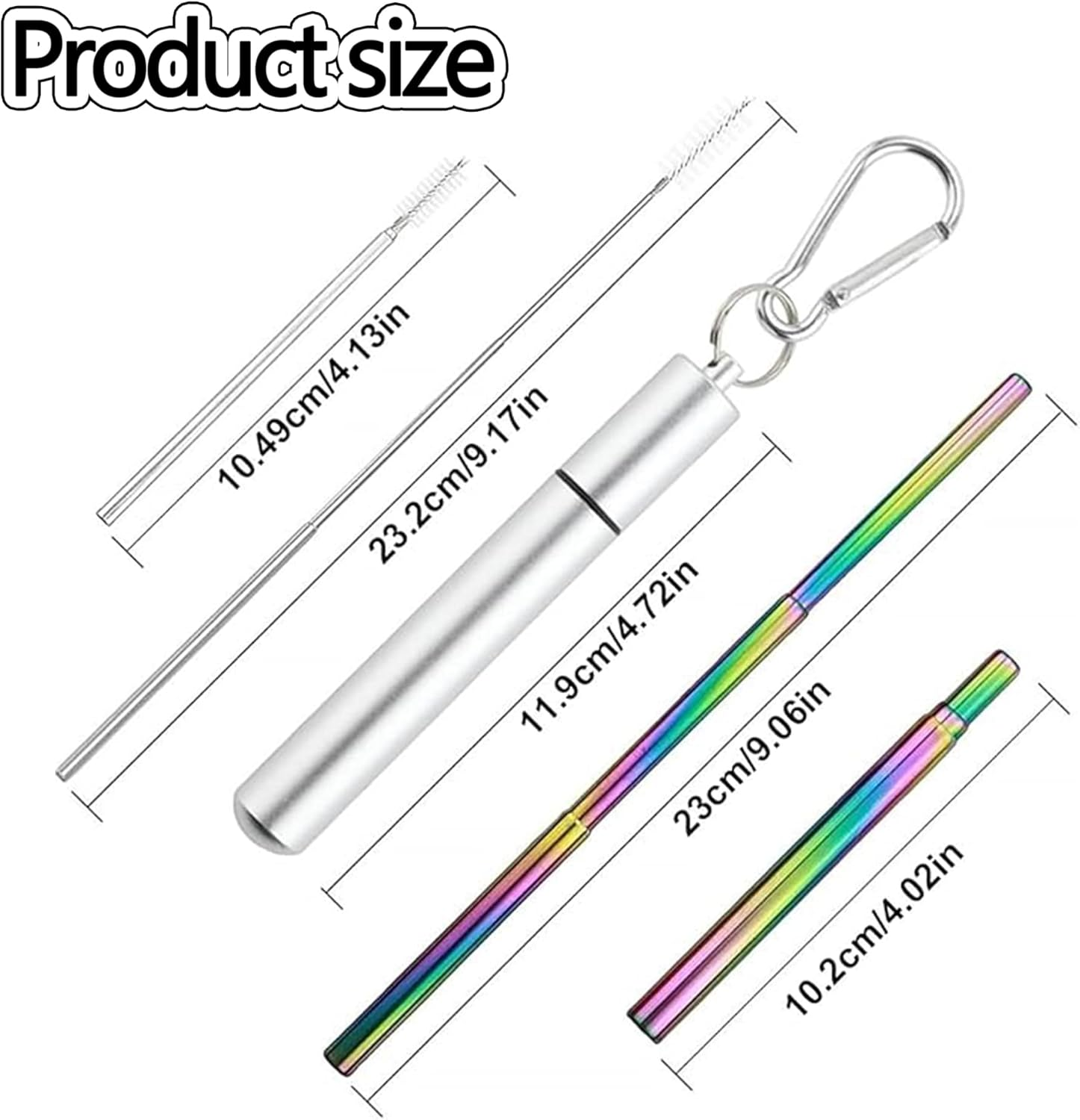 WADY Reusable Stainless Steel Straw,Collapsible Stainless Steel Drinking Straw Telescopic Straw (With Keychain Case & Cleaning Brush) for Smoothie, Milkshake, Cocktail and Hot Drinks (Rose Gold+Blue) image number 2