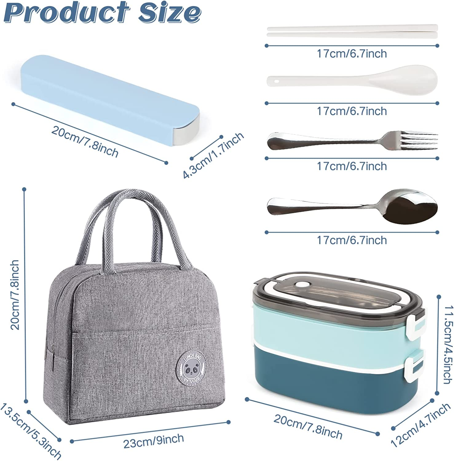 2 Tier Bento Box Lunch Box for Adults and Kids, Leakproof Bento Lunch Box with 3 Compartments and Cutlery (Spoon & Fork), Portable Adult Lunch Box with Lunch Bag for Work Office School image number 3