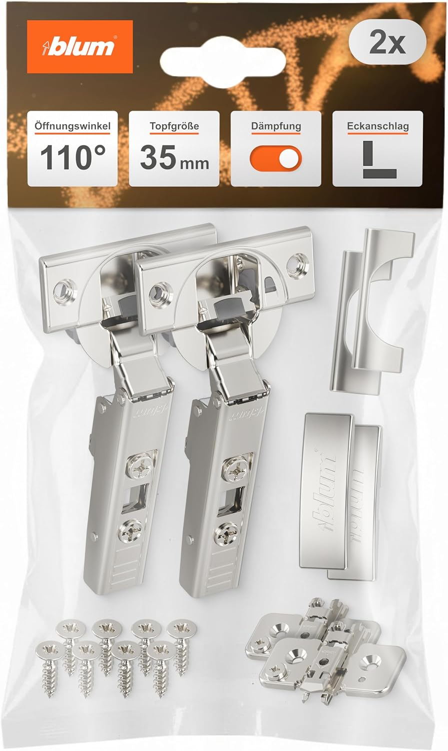 Blum 2 X Clip Top Blumotion Furniture Hinge 110&deg; Straight with Spring, Corner Stop + Blum Clip Eccentric Cross Mounting Plate, Steel, Screw Variant, Distance 0 Mm, Pot Hinge Diameter = 35 Mm image number 4