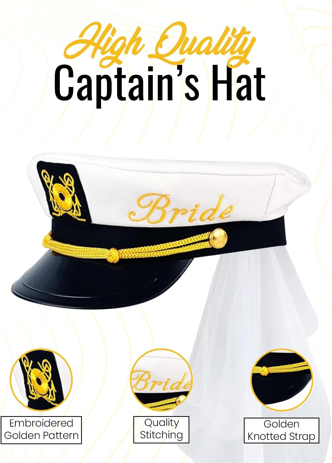 Bride & Groom Captain'S Hats - Nautical Bachelor Bachelorette Party Hat | Fun Bridal Shower Accessory Accessories Women Gifts image number 6