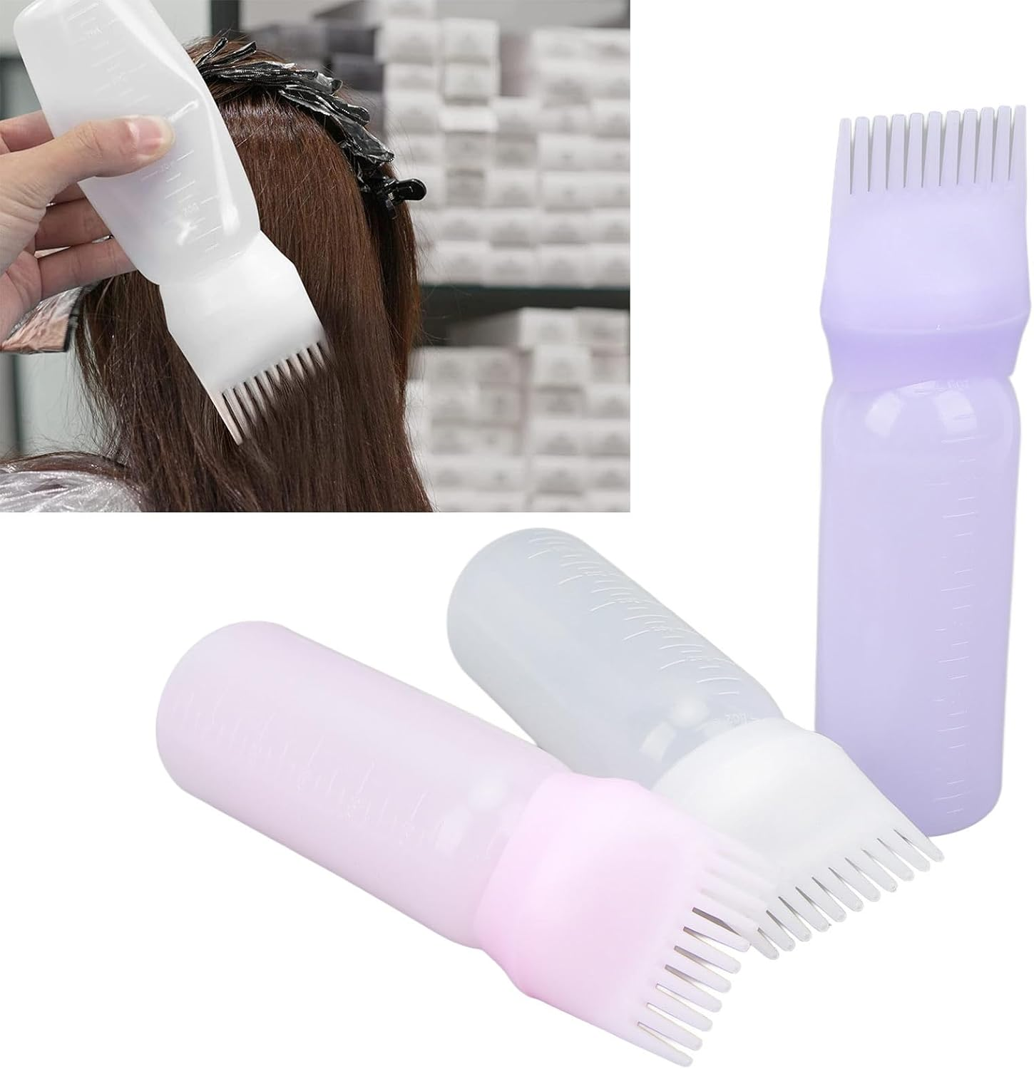 WAONIQ 3Pcs Root Comb Applicator Bottle with Capacity Scale Hair Dye Bottles Bottles Styling Tool image number 6