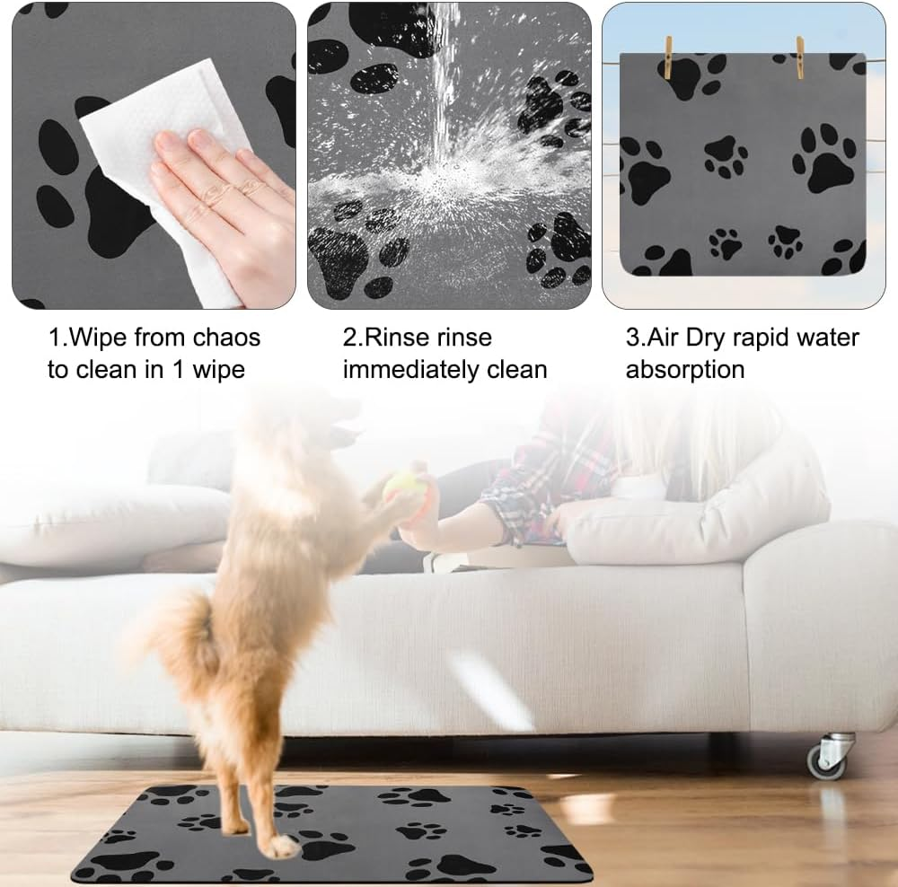 Bowl Mat Dog and Cats, Pet Feeding Bowl Mat 60 X 40 Cm Petfood Mat Cat Mat Food Non-Slip Dog Bowl Mat Absorbent Quick Drying Feeding Mat Cats (Grey) image number 6
