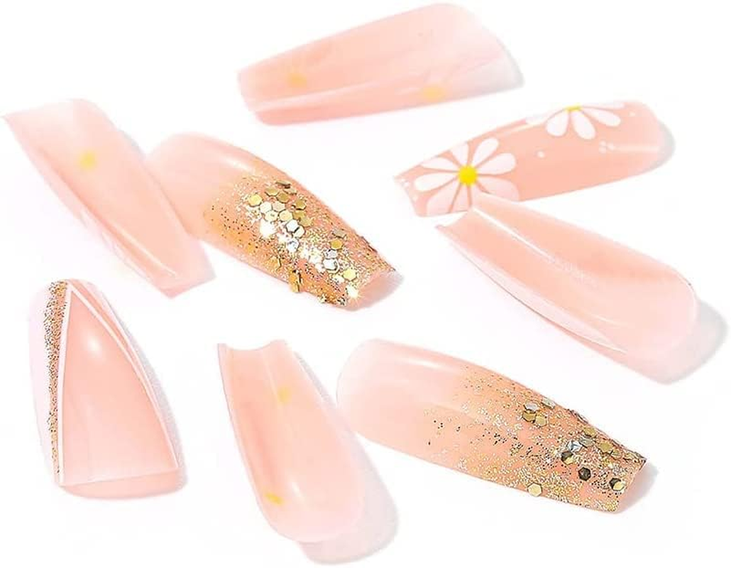 French Tip Press on Nails - Coffin Stick on Nails Nails Tips Full Cover Fake Nails Glossy Acrylic Nails for Women Girls DIY Nail Manicure 24 PCS False Nails image number 3