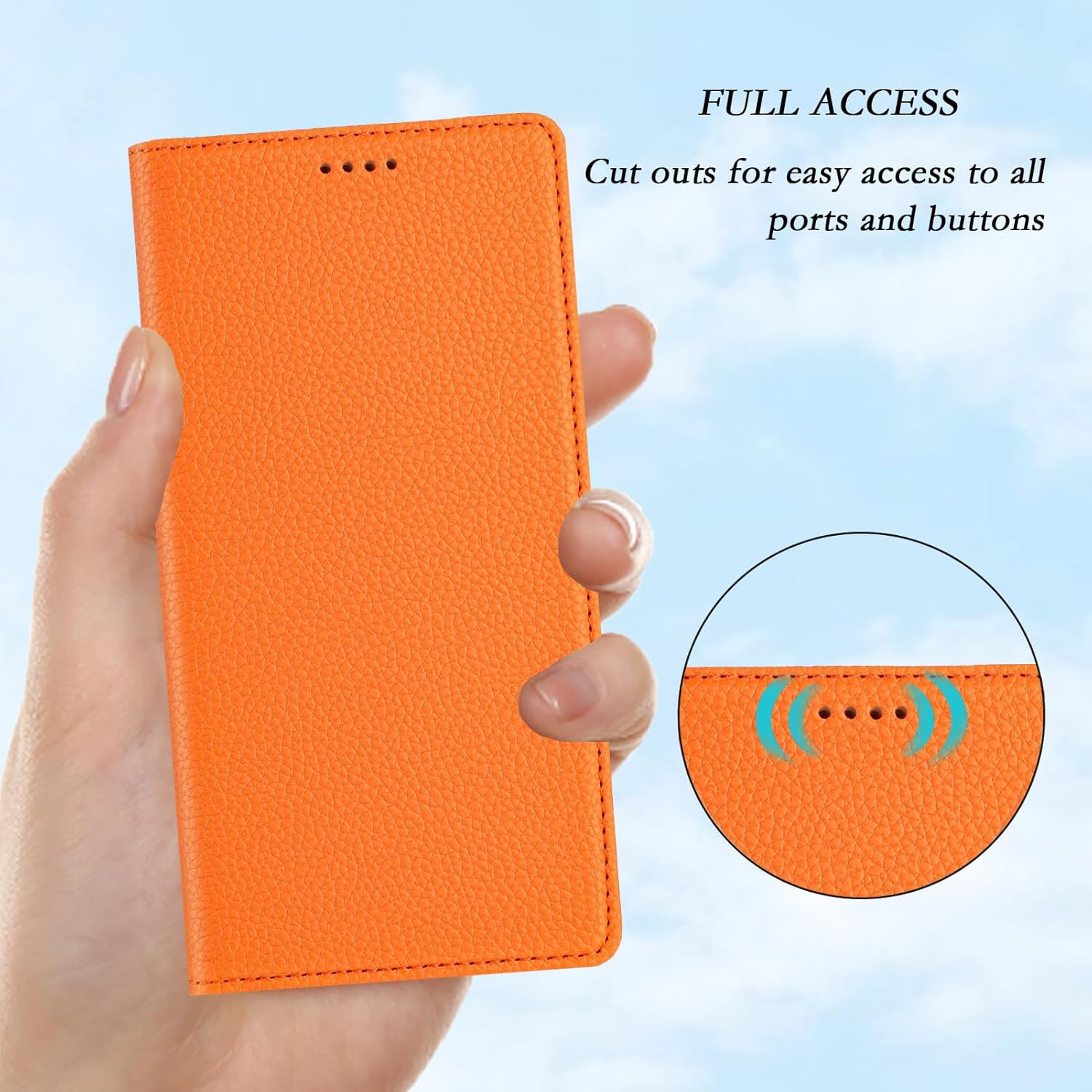 QIWEIQING Mobile Phone Case for Iphone 17 Pro Leather Case Foldable Flip Case Magnetic Card Slot Stand Function Flip Case Protective Cover for Iphone 17 Pro Orange YBZ image number 5