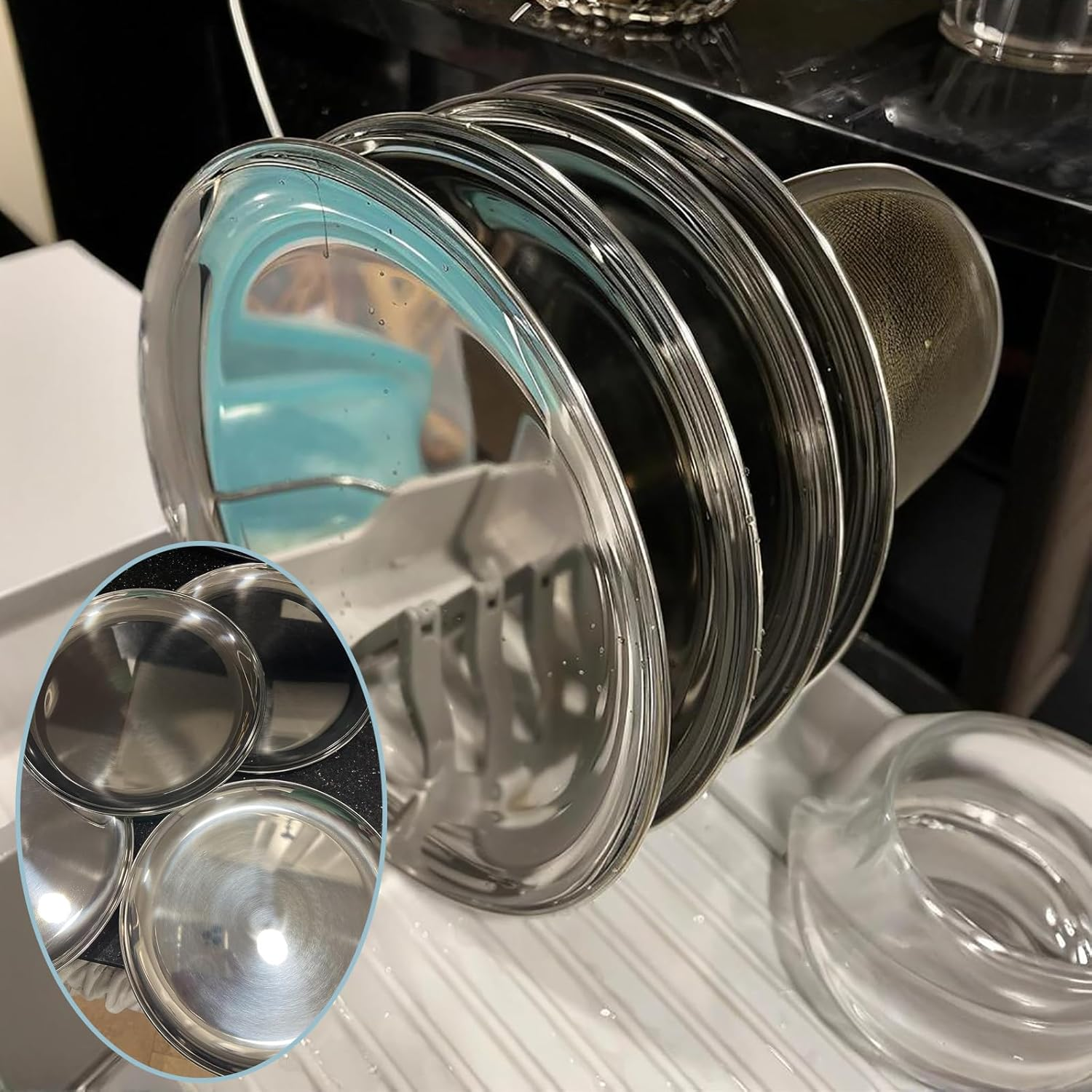 Stainless Steel Plates 7.8 Inch 304 Metal Lightweight Unbreakable Dinner Dishes Plates Set Non-Toxin Dishwasher Safe BPA Free and Healthy (4 Pcs) image number 2