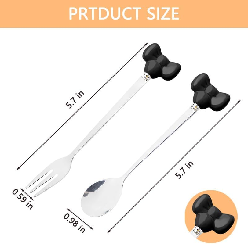 Fork Spoon Set Bowknot Handle Cutlery Flatware Set for the Home Coffee Tea Spoons Dessert Cake Forks for Wedding Tea Party Birthday Gifts for Family Best Friends Fork and Spoon