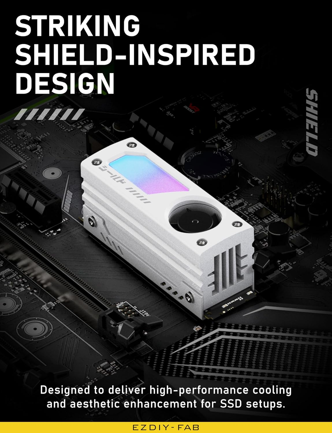 EZDIY-FAB Shield ARGB M.2 SSD Heatsink with Build-In 20Mm PWM Fan, Premium Aluminum Design,5V 3-Pin ARGB Sync, High-Performance SSD Cooler for M.2 2280-White-1 Pack image number 5