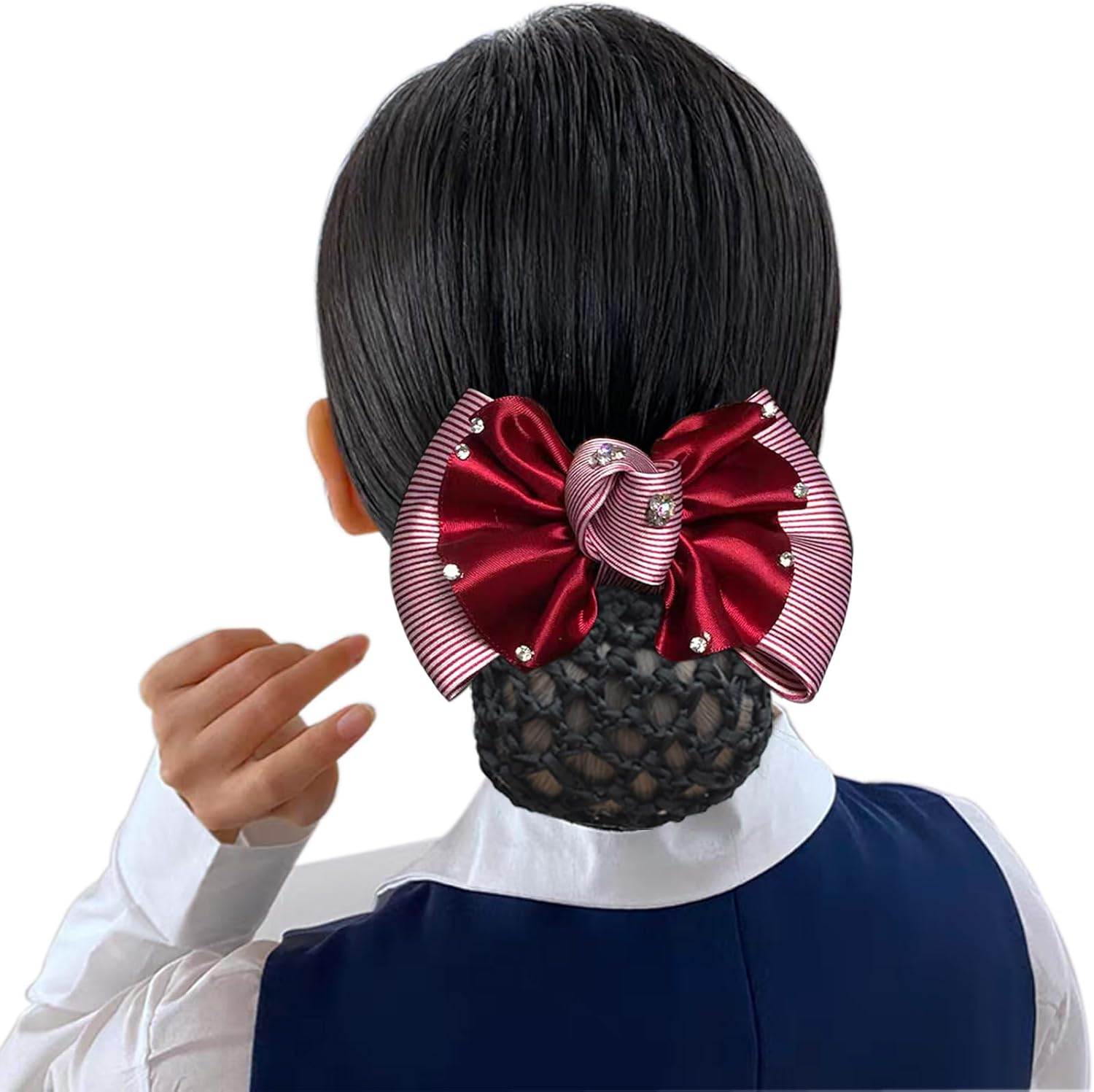 TRADERPLUS 3 Pieces Hair Bun Net Hair Clips with Bow Hair Accessories for Hostess Bank Hotel Restaurant image number 3