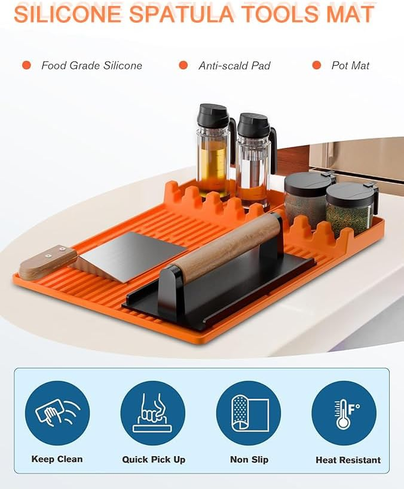 Griddle Mat Barbeque Grill Accessories Tools for Blackstone, Side Shelf Mat Grill Pad for Outdoor Grill Kitchen Counter Spatula Silicone Mat with Drip Pad for Kitchen, Cooking ﻿ (Gray) image number 5