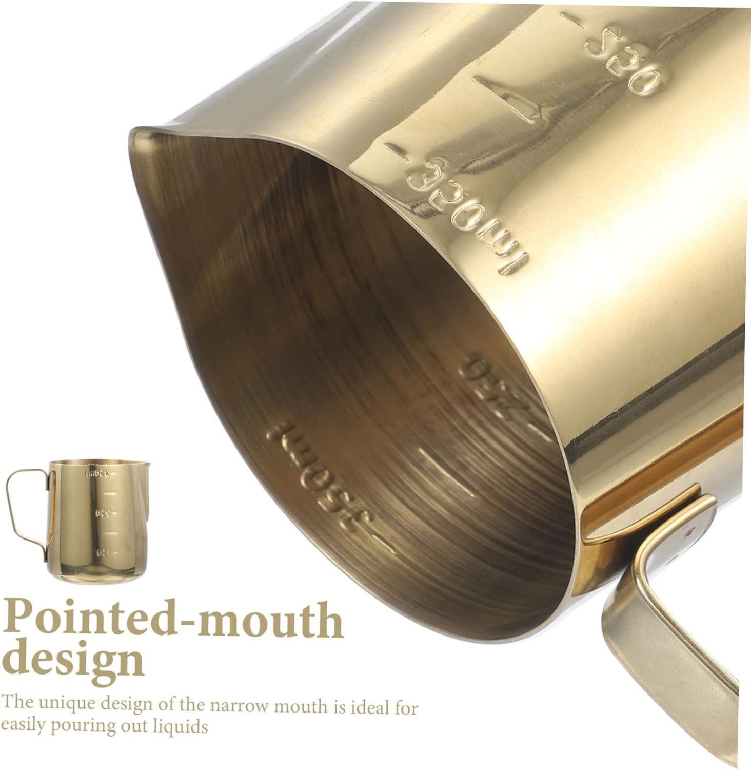 OSALADI Graduated Milk Cup Thickened Gold Stainless Steel Frothing Pitcher Ergonomic Handle Espresso Milk Pitcher Coffee Teapot image number 6