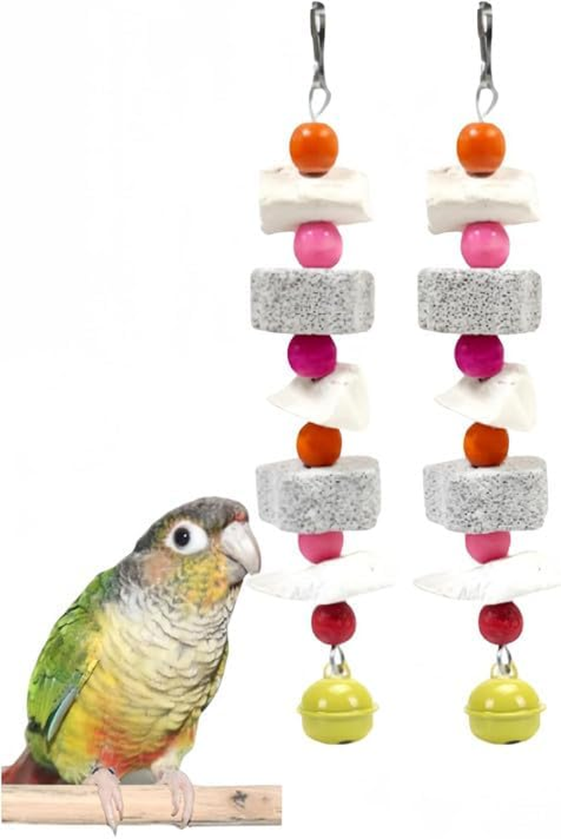Bird Beak Grinding Stone with Bell, 2Pcs Parrot Beak Trim Calcium Stone Cage Toys, Pet Bird Chew Toy Lava Stone Parrot Chewing Toy Beak Trimmer Calcium Stone image number 3