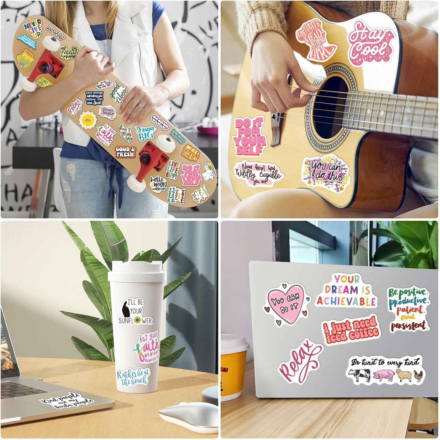 100PCS Stickers, Hianjoo Laptop Decals Cup Decorations Vinyl Waterproof Encourage Stickers for Water Bottles Windows Snowboard Envelopes Learning Theme Gifts Tags Kids Teens Adults