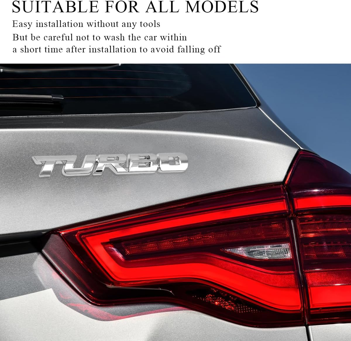 Gasedin Turbo Car Emblem, 3D Metal Emblem Badge Sticker with Turbo Letters, Self-Adhesive Turbo Vehicle Fender Rear Trunk Emblem Decal, Universal Car Accessories for Decor (Silver) - Red+Silver image number 2