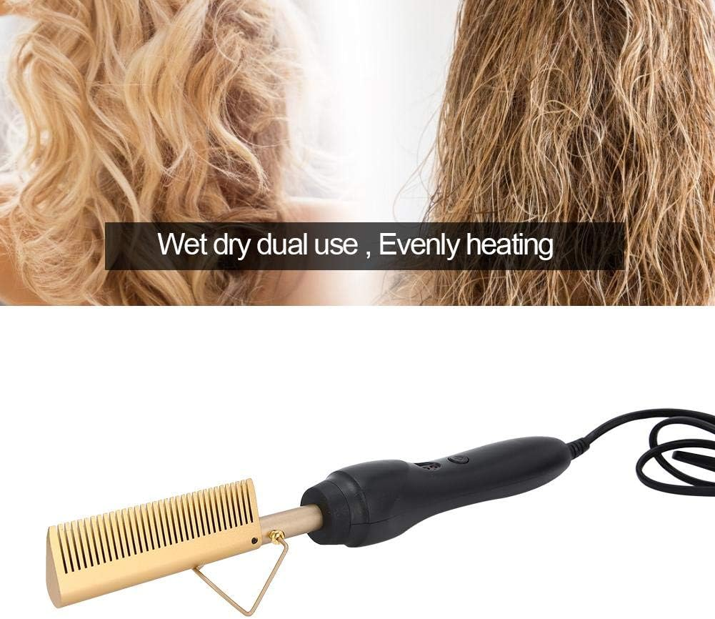 Electric Hot Straightening Heat Pressing Straightener,Multi-Functional Electric Heating Hair Straightener Comb Hair Curler Curling Iron for Black Hair Wigs Beards Dry image number 5