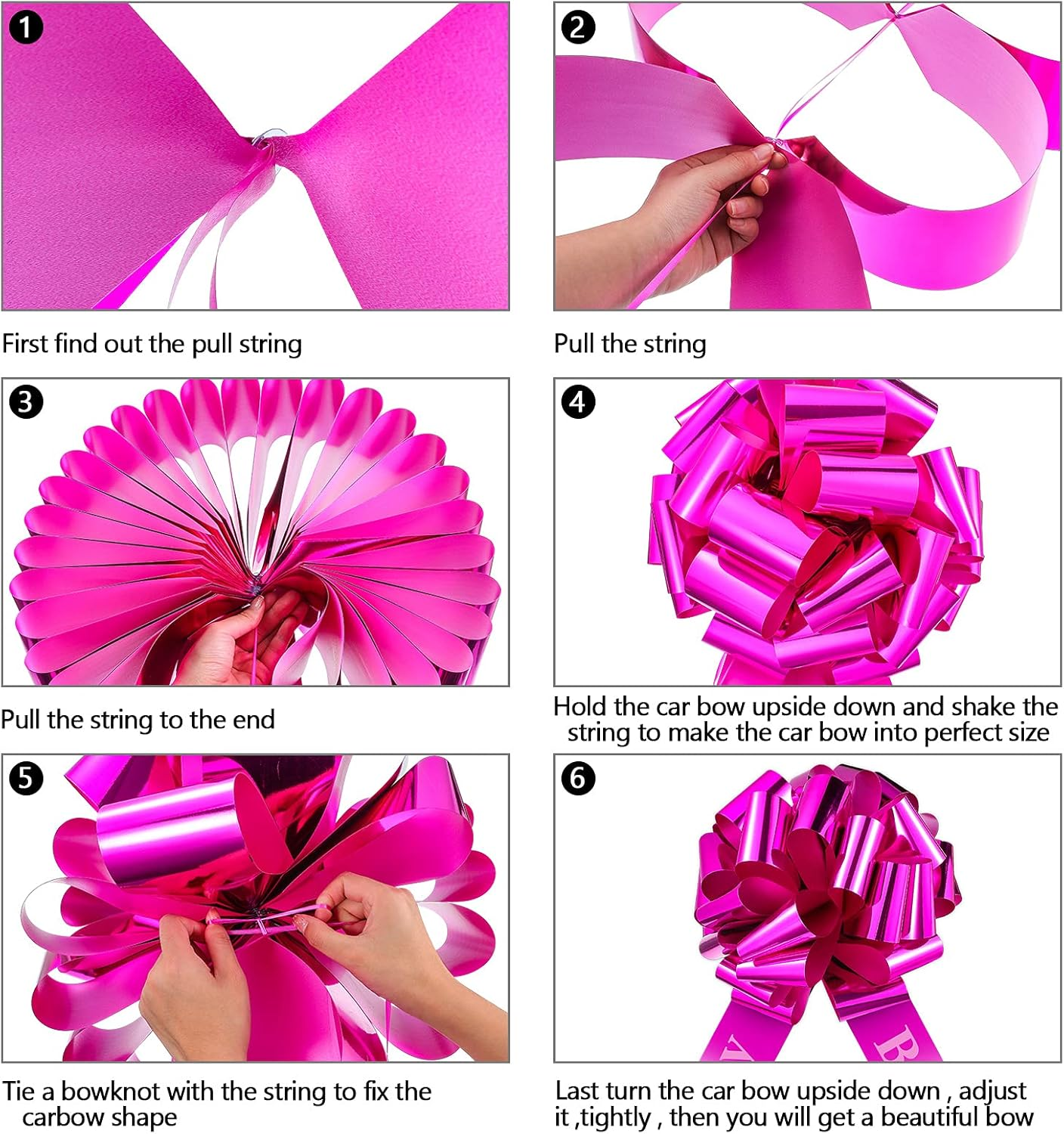 Happy Birthday Car Bow Big Car Ribbon Bow Large Gift Wrapping Bow Giant Bow for Car Decorative Huge Pull Bow for Christmas Party Birthday Car Decoration (Magenta,20 Inches) image number 3