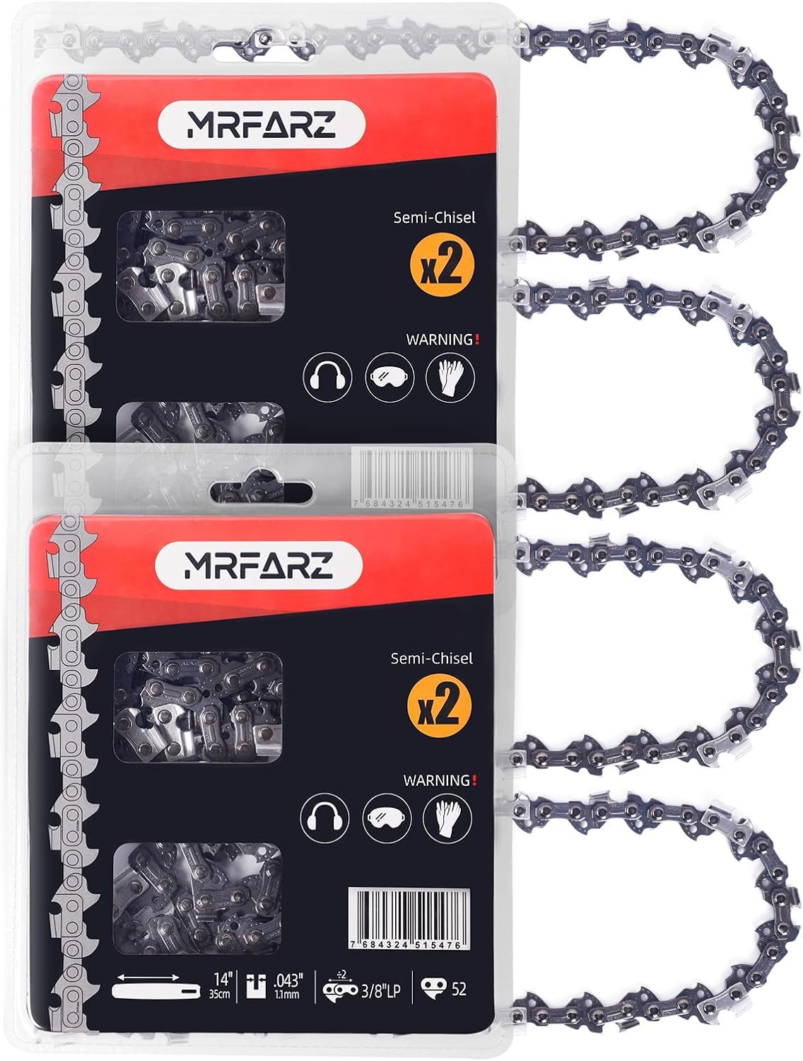 MRFARZ 14 Inch Chainsaw Chains 52 Drive Links 3/8" LP Pitch .043" Gauge Low-Kickback Semi-Chisel Replacement Saw Chains Fits 90PX52CQ,WG384,RY40502 and More-R52 (4 Chains) image number 3