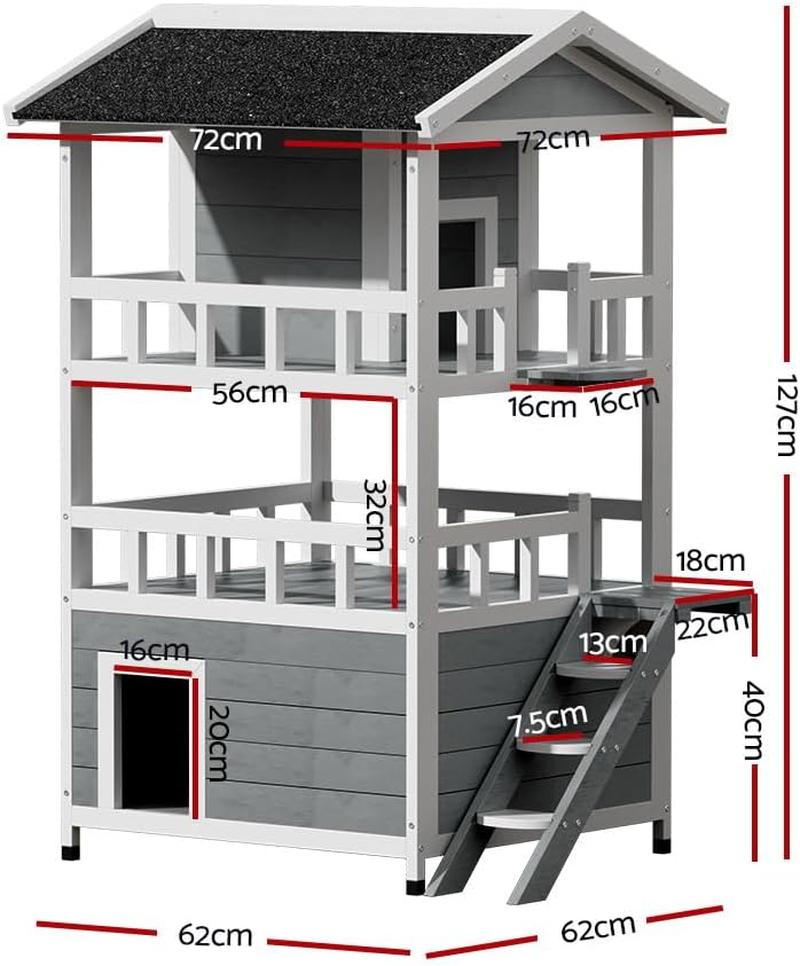 Pet Cat House Outdoor Shelter 72X72X127Cm Rabbit Hutch Wooden Condo image number 4