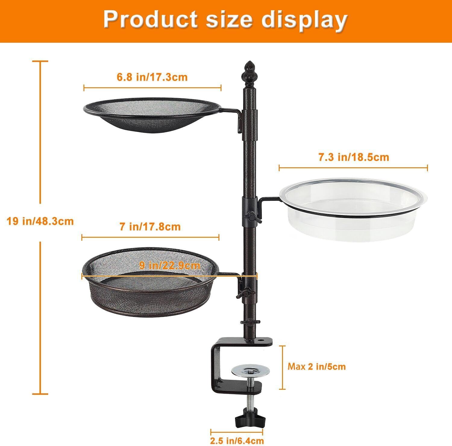 Balcony & Porch Deck Railing Bird Feeder - 3 Tray, Bath Spa, Great for Attracting Wild Bird image number 5