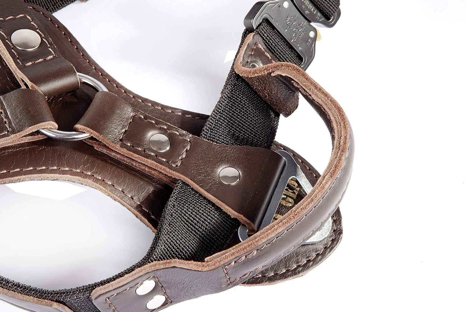 Dingo Gear Epic Dog Harness, Classic Leather with Almighty Safety System, Adjustable, Cushioned, Lined, Approved by Professionals, Size L, Brown (S05-18) image number 2