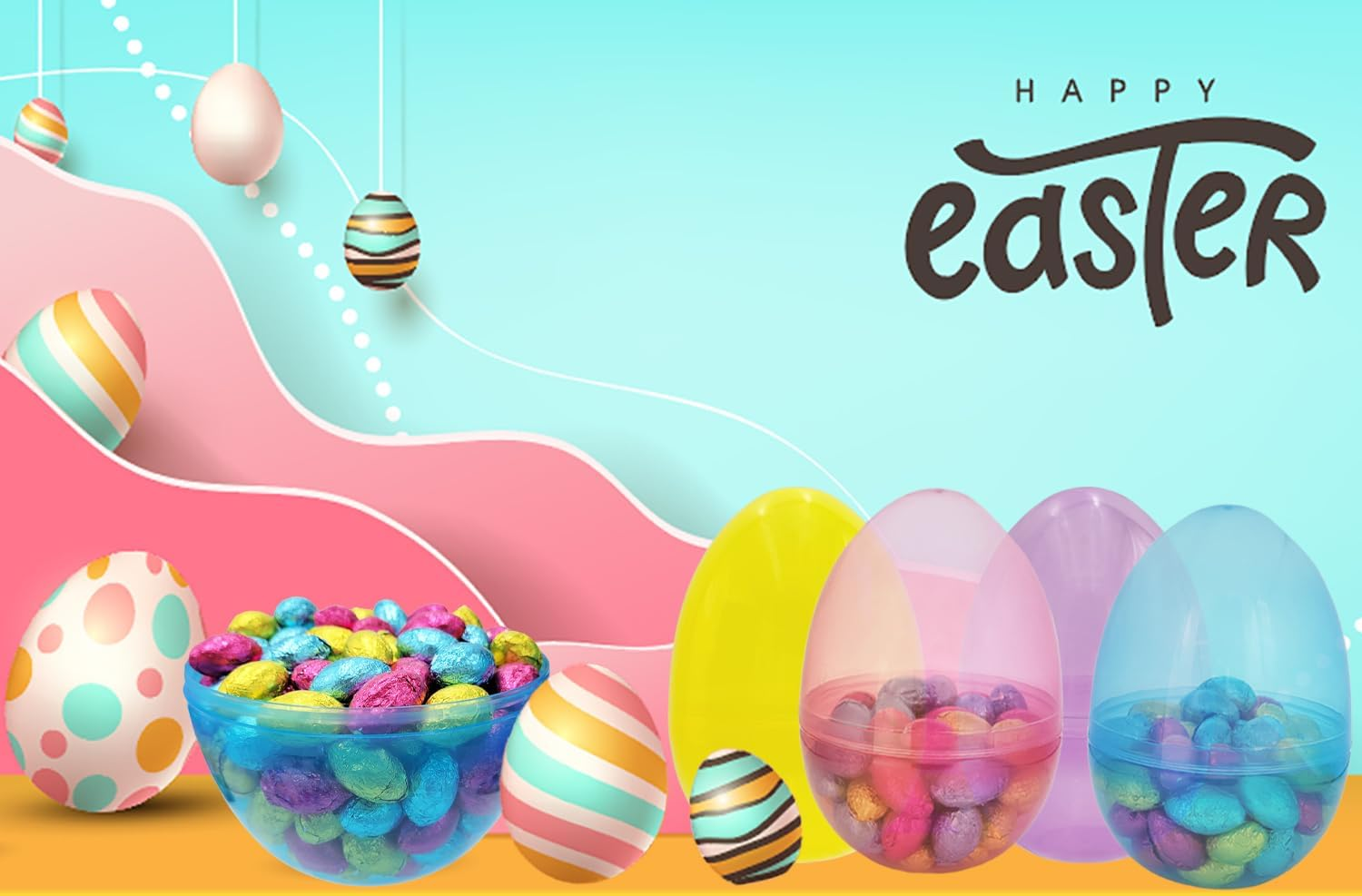 Massive Translucent Fillable Easter Eggs Colorful Bright Plastic Easter Eggs, Stands Upright, Perfect for Easter Egg Hunt, Surprise Egg, Easter Hunt, Assorted Colors, 8" Giant Fillable Eggs (4-Pack) image number 6