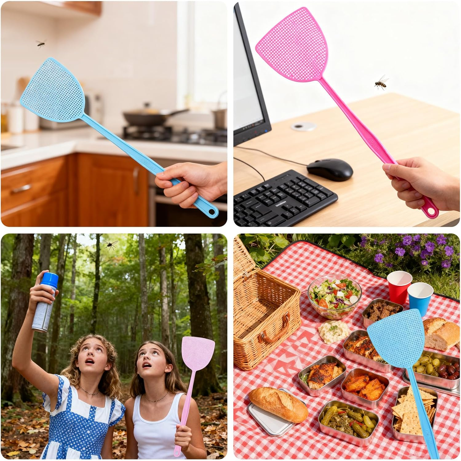 3Pcs Fly Swatter, 16.54 Inch Flexible Long Handle Fly Swat Set, Plastic Manual Mosquito Pest Swatters for Kitchen, Baby Nursery, Camping & Outdoor Activities, 3 Colors image number 4