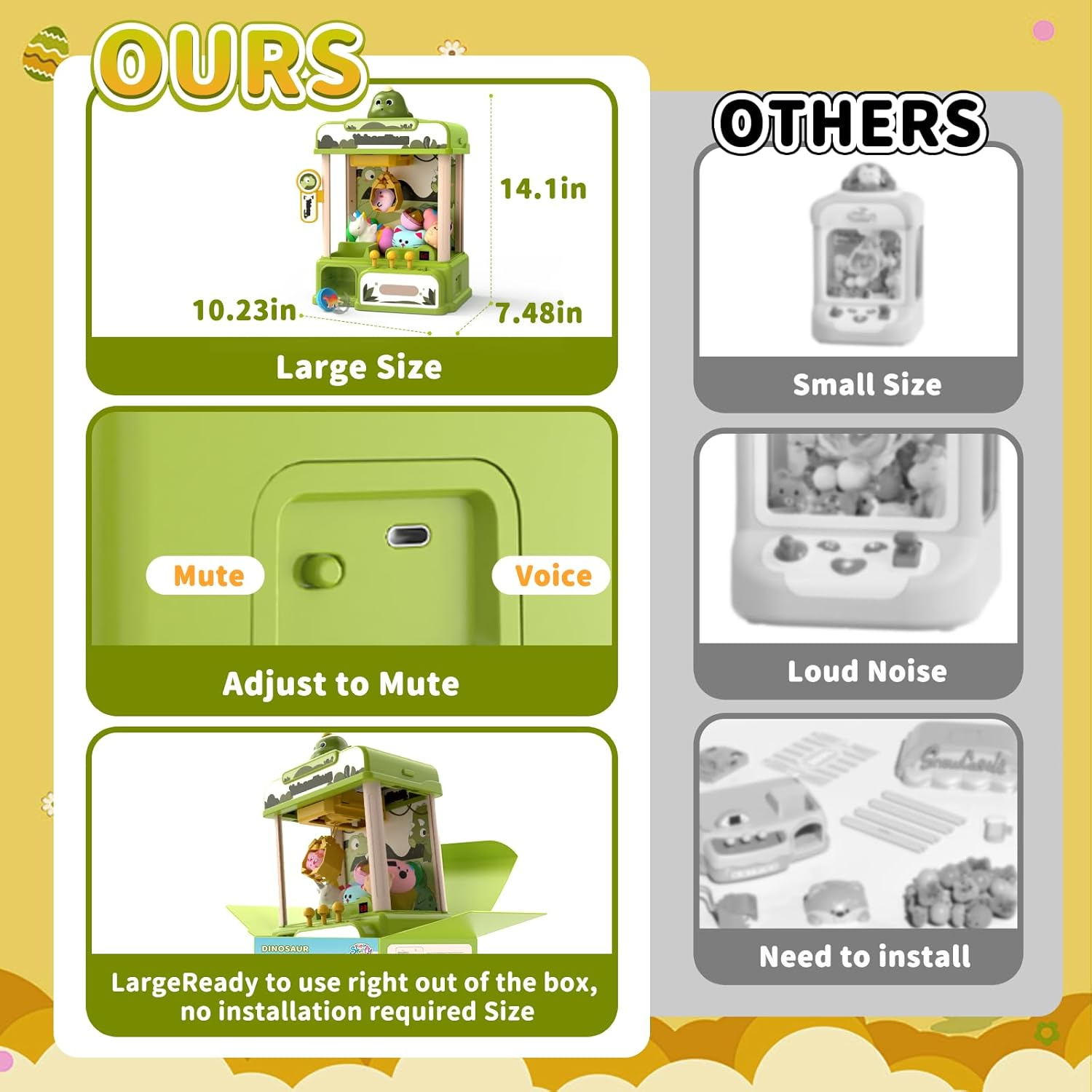 Skirfy Dinosaur Claw Machines for Kids,Electronic Arcade Game Vending Machine Toys with 34 Dinosaur Toys & Sound,Candy Dispenser Machine, Thanksgiving Birthday Gifts for Girls Boys