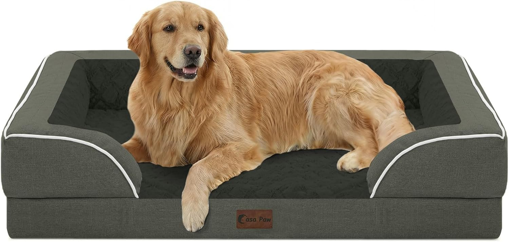 Orthopedic XL Dog Beds, Waterproof Memory Foam Big Pet Bed for Extra Large Sized Dogs 45X35Inch, Non-Slip Bottom and Egg-Crate Foam Dog Couch Bed with Washable Removable Cover, Brown