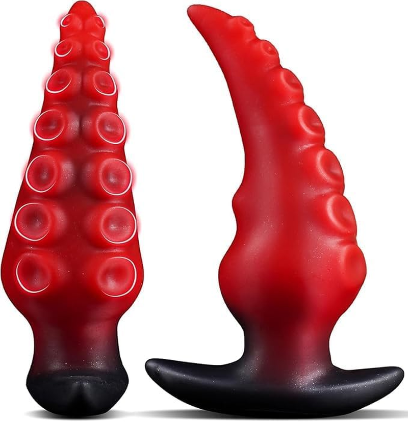 6.3 Inches Large Butt Plug, Huge Anal Plug, Tentacle Butt Plug, Prostate Massager, Monster Dildo, Gurved Red Big Anal Stretcher Trainer for Men Women Couple Gay