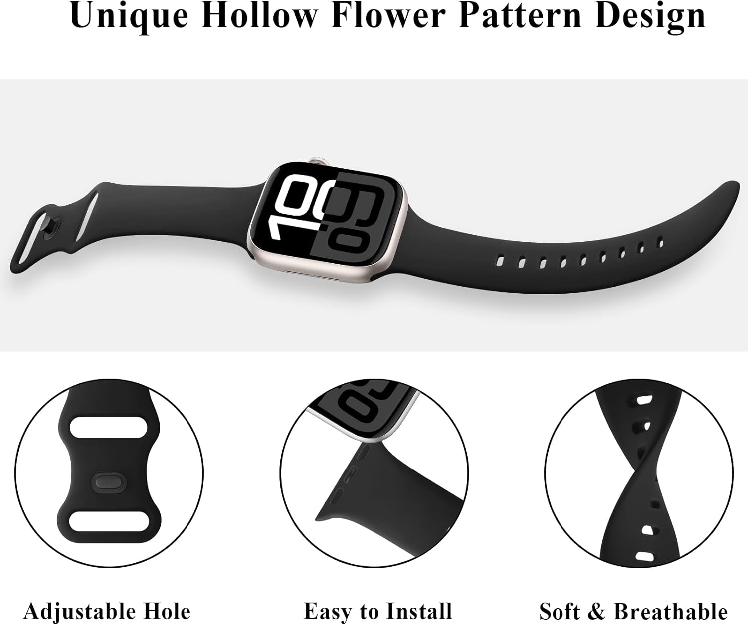 Sport Band for Apple Watch Band 38Mm 40Mm 41Mm 42Mm 44Mm 45Mm 46Mm 49Mm for Women Men, Soft Silicone Waterproof Replacement Straps for Iwatch Series 10/9/8/7/6/5/4/3/Se/Ultra image number 5