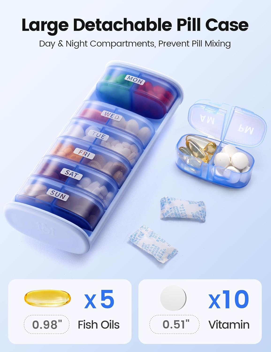 Vaydeer Large Weekly Pill Organizer 2 Times a Day,Metal 7 Day Travel Pill Box with Double Protection,Am PM Pill Case for for Medication, Vitamins, Fish Oils, Supplements(Champagne Gold) image number 1