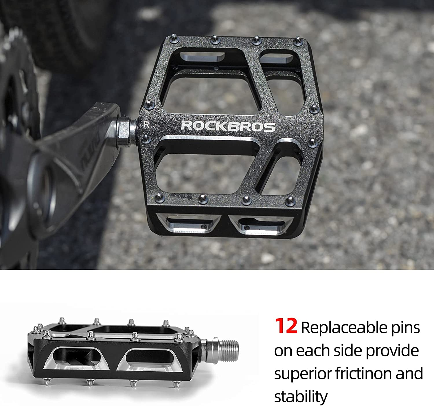 ROCKBROS Mountain Bike Pedals MTB Pedal Aluminum Bicycle Wide Platform Flat Pedals 9/16" Cycling Sealed Bearing Pedals for Road Mountain BMX MTB Bike