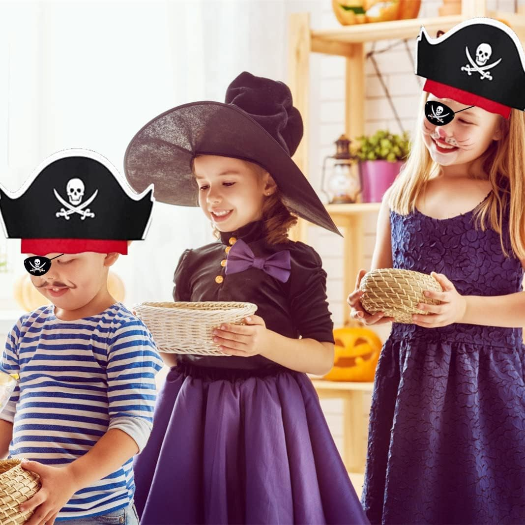 10 Pieces Pirate Hat + 10 Pieces Eye Patch, Felt Pirate Captain Hat Skull Accessory Set for Children'S Birthday Party Christmas image number 6