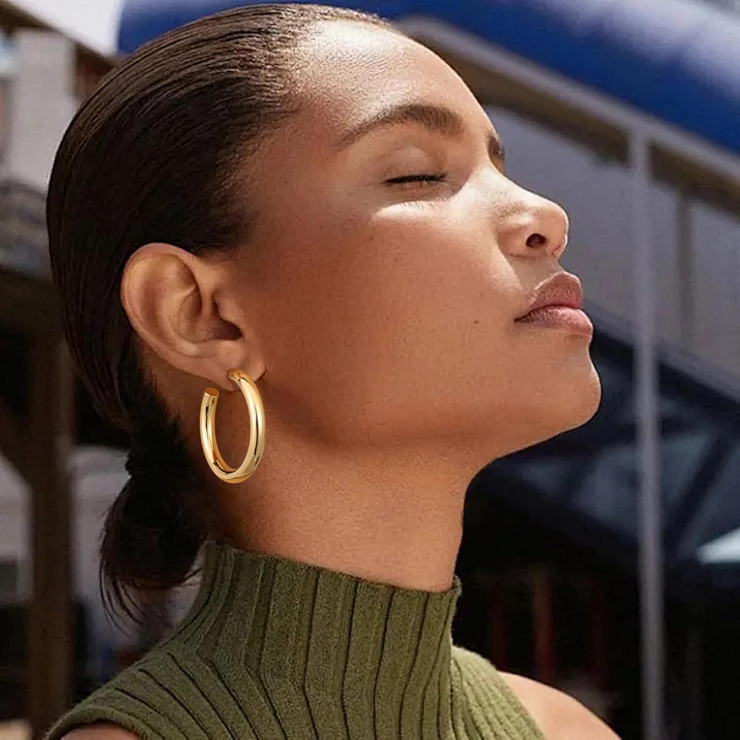 Gacimy Chunky Gold Hoop Earrings for Women 14K Real Gold Plated, 925 Sterling Silver Post Gold Hoops for Women image number 5