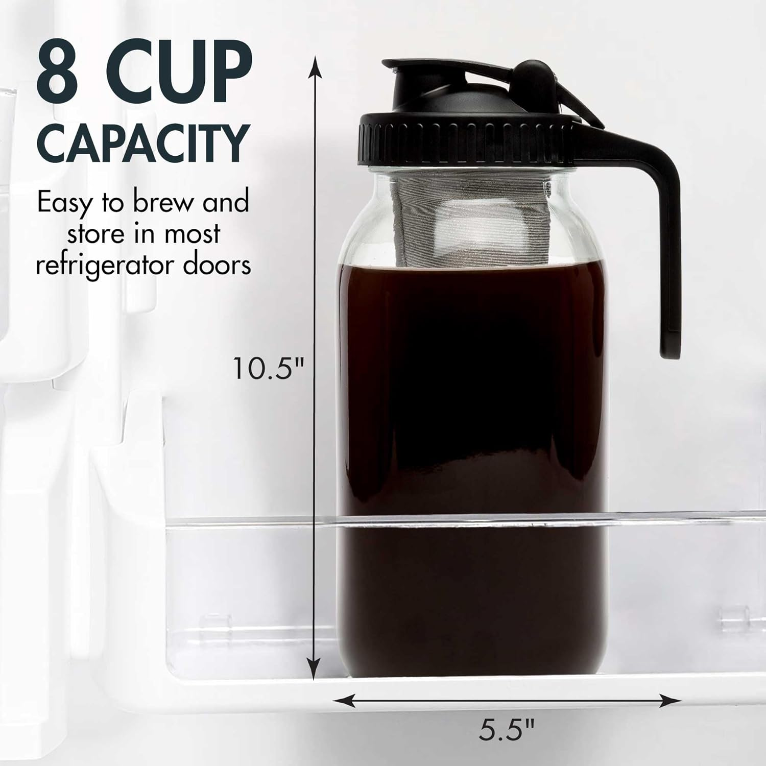 Primula Mason Jar Cold Brew Iced Coffee Maker with Stainless Steel Filter and Easy Pour Lid, Durable Glass Pitcher Fits in Most Fridge Doors, Dishwasher Safe, Made without BPA, 2-Quart, Black image number 1