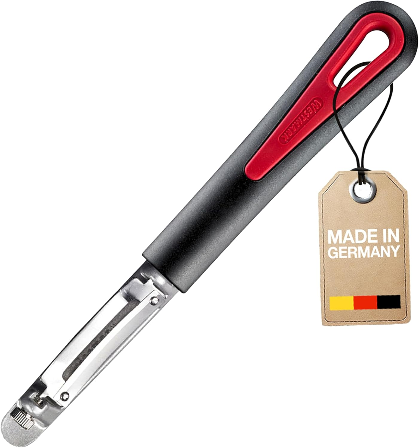 Westmark Swivel Peeler Pomfix Gallant, 7.7 X 1.1 X 0.8 Inches, Black/Silver/Red