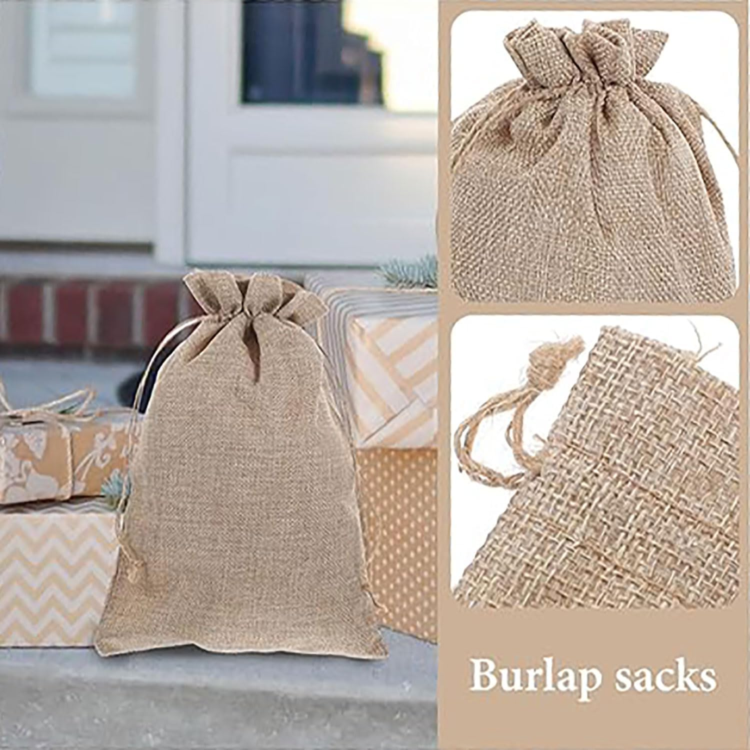 Yqkangzhu 50PCS Burlap Gift Bags with Drawstring, 5"X7"Reusable Hessian Linen Sacks Bag, Favor Sacks with Gift Tags & String, Jewelry Pouches for Birthday Party Present Wedding Art DIY Craft Christmas image number 1