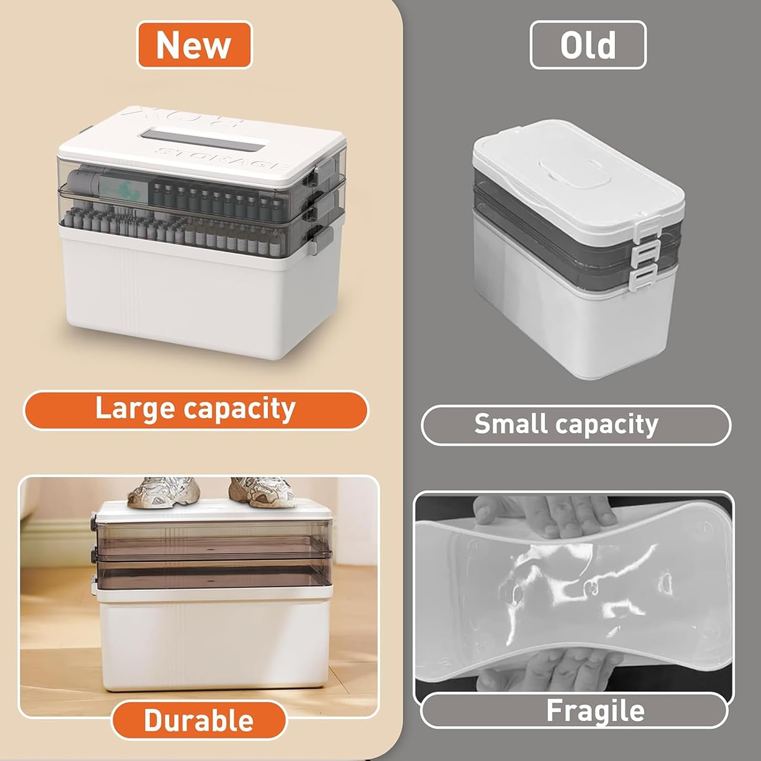 3-Layer Medicine Storage Box, Large Capacity First Aid Organizer with Handle, Moisture-Proof & Dustproof, Multi-Purpose Plastic Storage Container for Medicine, Cosmetics,Household Essentials image number 4