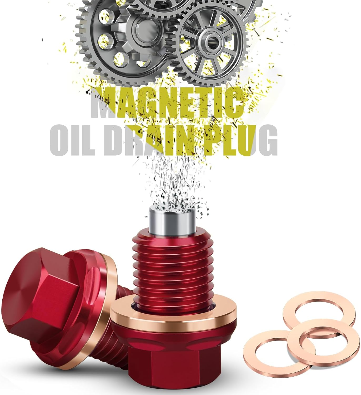 M14 X1.5 Magnetic Oil Drain Plug 7075 Aluminum CNC Craft with Crush Washer Gaskets Replacement for Ford GM Hyundai KIA and More Select Models image number 1