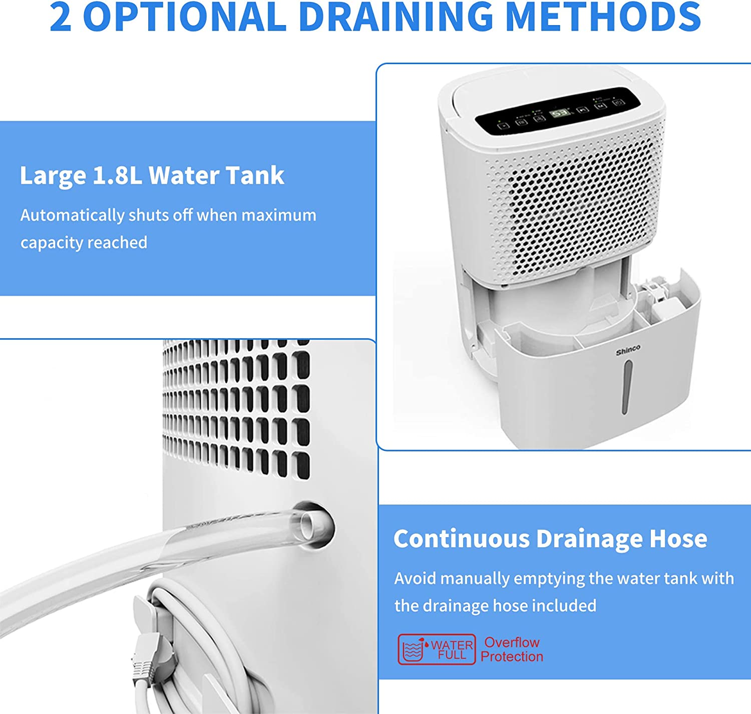 Dehumidifier,Shinco 12L Dehumidifier for Home,Portable Dehumidifier Moisture Absorber,Suitable for 20㎡ Living Room,Bathroom,Basement,Garage,Bedroom,1.8L Water Tank and Continuous Drainage image number 2