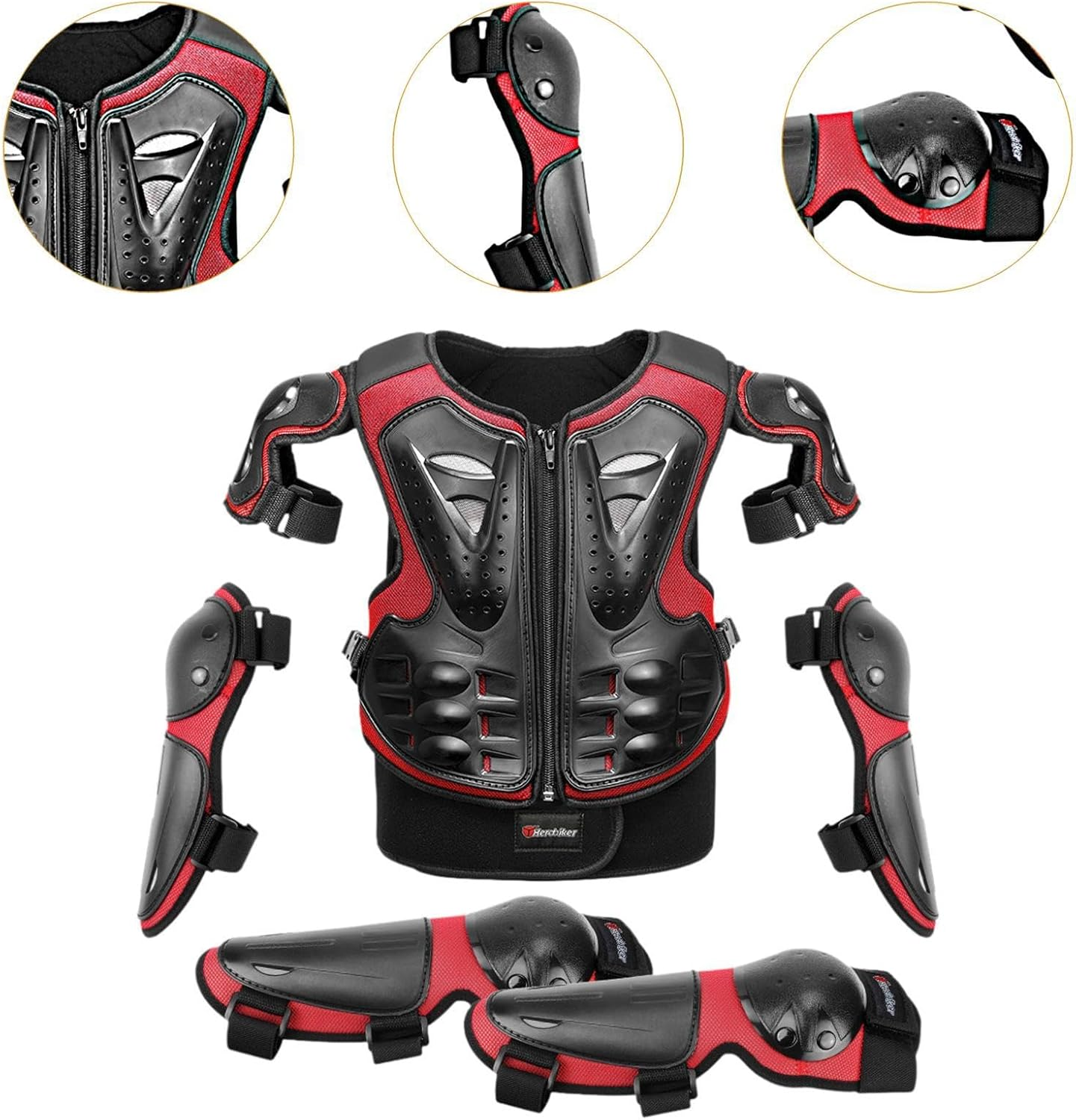 Qcchieus Kids Motorcycle Guard Suit Dirt Bike Gear Comfortable Chest Spine Back Protector with Elbow Knee Pads for Skateboard - Black image number 4