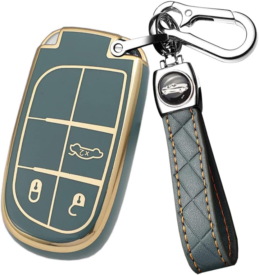 Ontto Car Key Fob Cover Fit for Chrysler 300 C Jeep Grand Cherokee Compass Renegade Dodge Dart Charger Key Case TPU Key Holder Keyring Key Shell Keychain Protective Accessories 3 Buttons Red