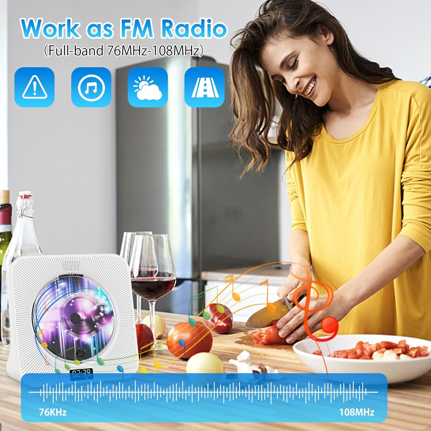 Gueray Desktop CD Player Bluetooth CD Player with Speakers for Home, Portable CD Player with AUX USB Headphone Jack FM Radio Multifunctional CD Player with Remote Control, LCD Display for Kids Gift image number 2