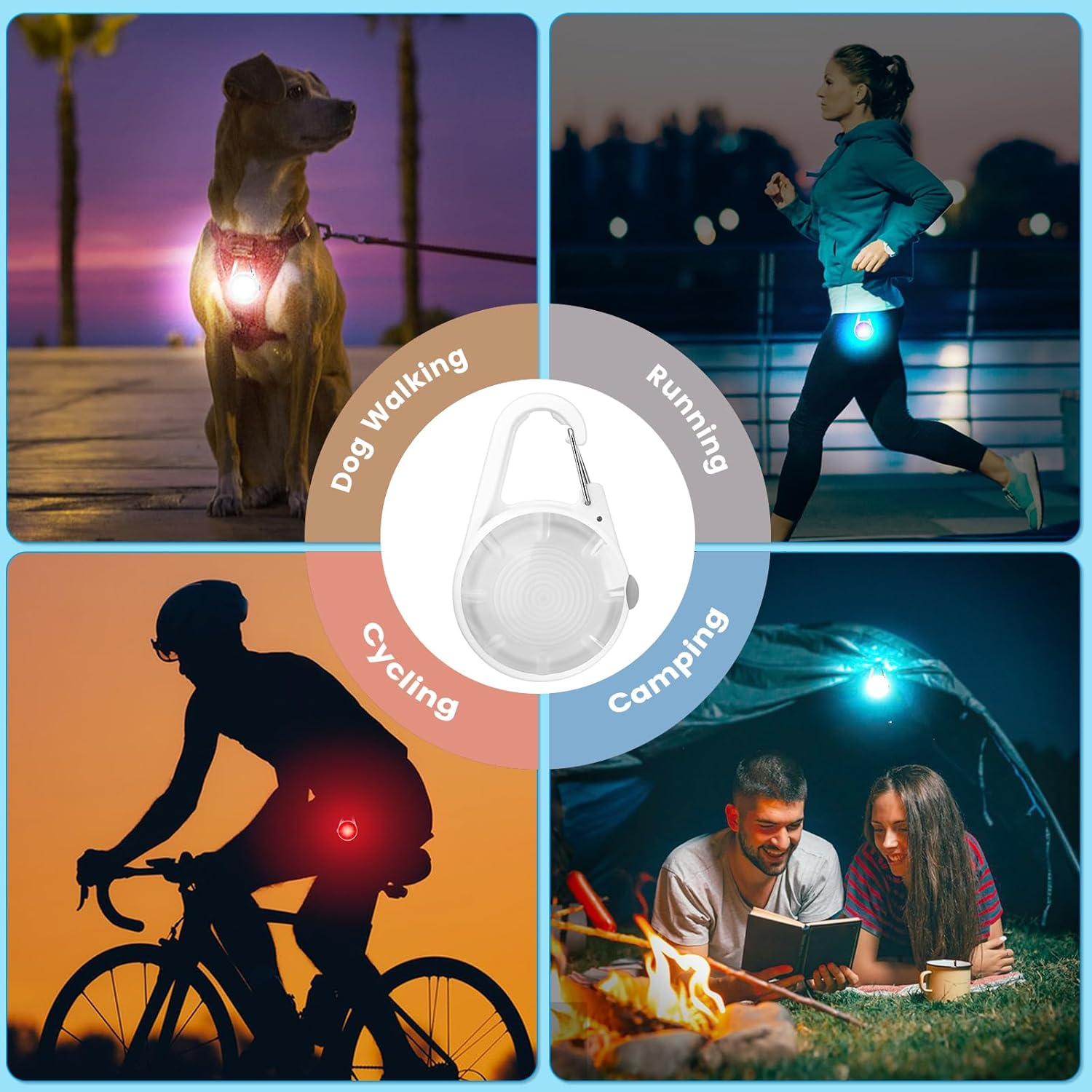 POEEY Dog Lights 2Pack LED Rechargeable Dog Collar Lights Clip on with RGB Color Pet Safety Lights Light up Lighted Dog Harness Light for Night Walking Camping, White, PE-002 image number 1