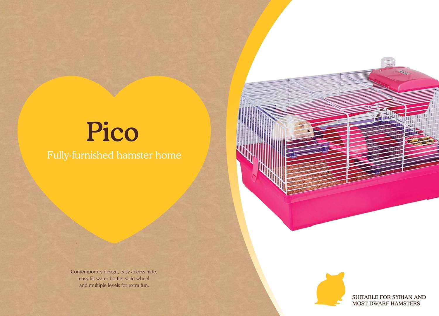 Rosewood Small Animal Pico Hamster Cage, Pink/Silver - Pink/Silver image number 1