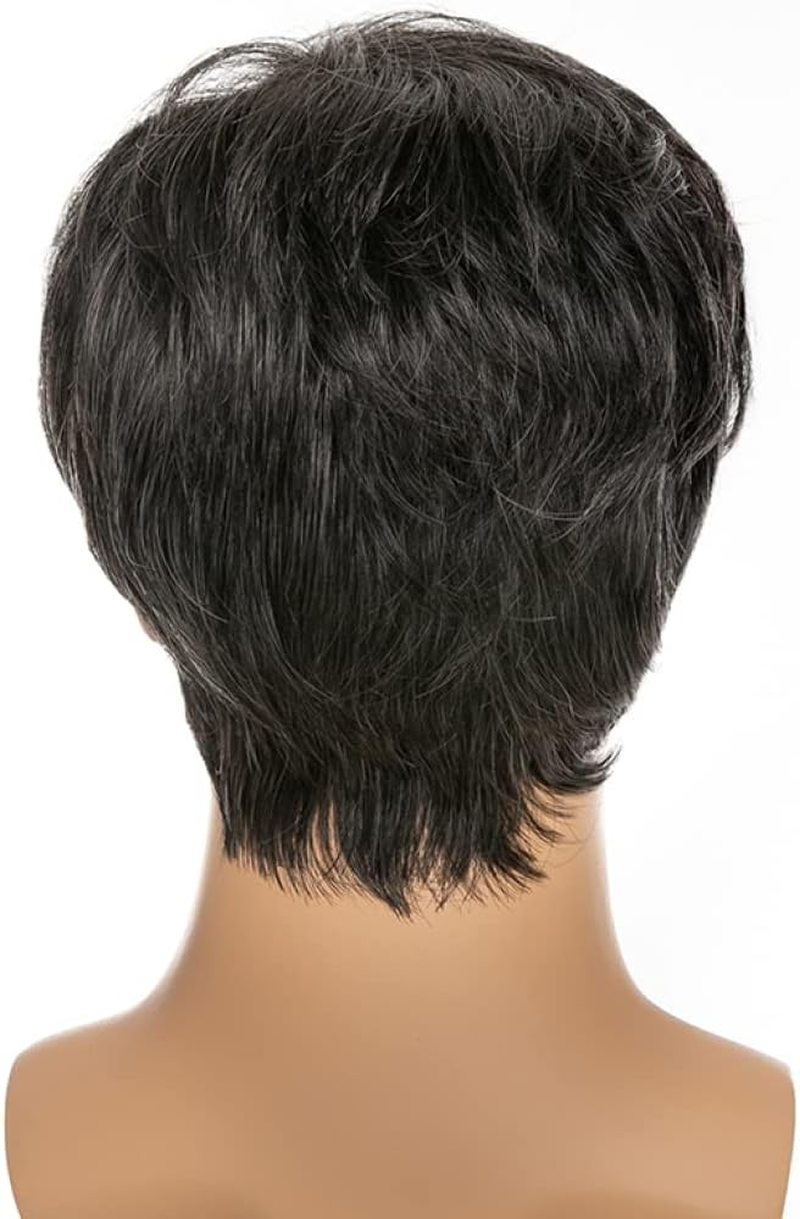 AIYLMZ Short Black Straight Side Part Wigs for Men with Bangs Hair Toupee for Middle Aged Men Natural Stylish Fluffy Layered Wigs Men'S Hairpieces (Black) image number 1