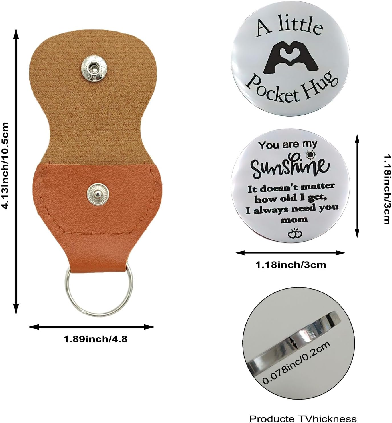 Goodangie00 Personalized Leather Pocket Hug Token Keychain Daughter Son Customizes for Mom Birthday Gift, Suitable for Women Girls Wallet Backpack Phone Charm Pendants Decor image number 3