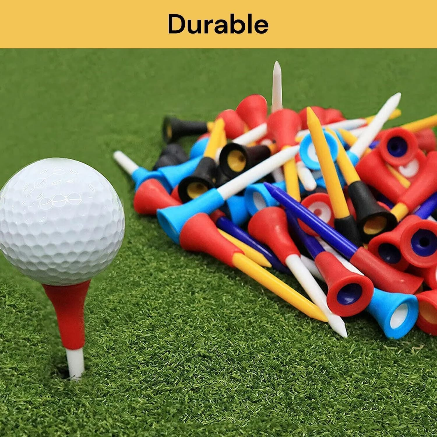 50-Pack Rubber Cushion Top Golf Tees - Unbreakable Plastic Tees with Mixed Colors (3 1/4 Inch, 83Mm) | Durable Golf Training Accessories | Idea Gifts for Golfers & Family Men/Women image number 3