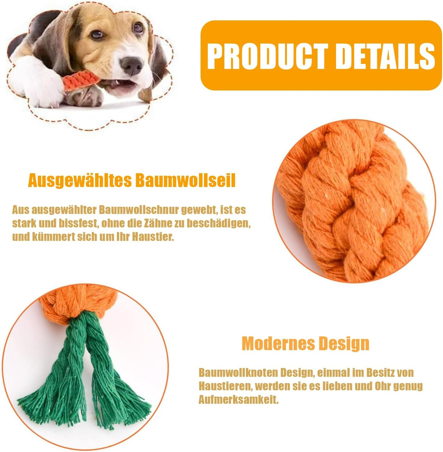 Norhogo Pack of 2 Dog Toys Carrot Chew Toy for Puppies, Puppy Carrot Rope Toy Braided for Teeth Cleaning, Interactive Dog Toy, Dog Toy for Small Medium Puppies image number 2